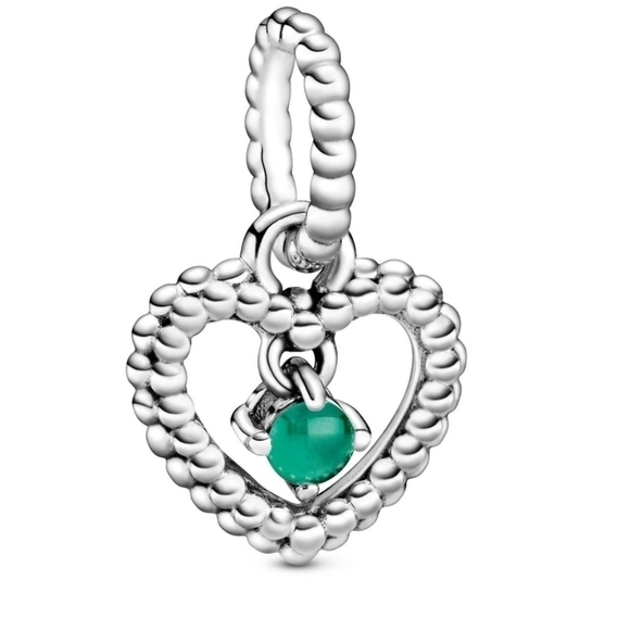 Pandora Rainforest Green Beaded Heart Dangle Charm - Picture 1 of 7